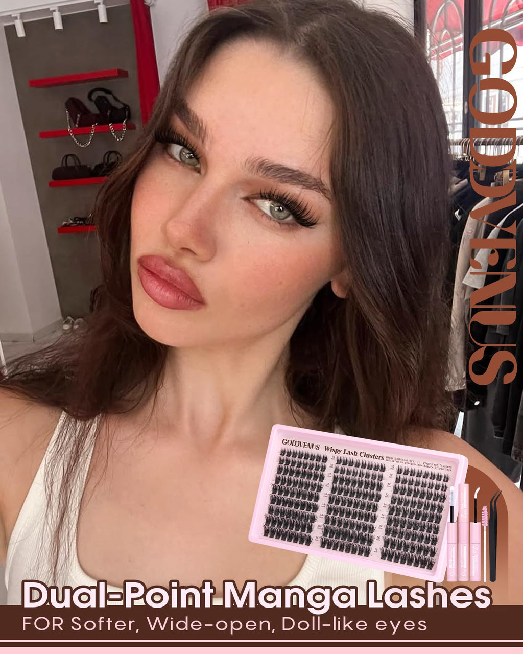 Goddvenus Lash Clusters Kit Wispy Eyelash Clusters Lashes Natural DIY Lash Extension Kit 10-16mm Cluster Eyelash Extensions Kit 300pcs C Curl Individual Lashes Cluster Eyelash (With Tweezers)