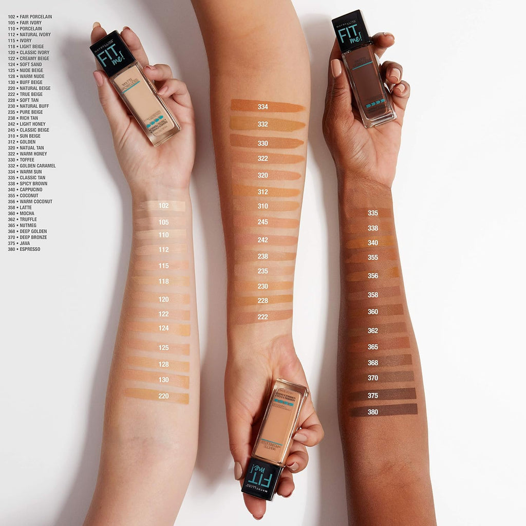 Maybelline Fit Me Matte + Poreless Liquid Oil-Free Foundation Makeup, Toffee, 1 Count (Packaging May Vary)
