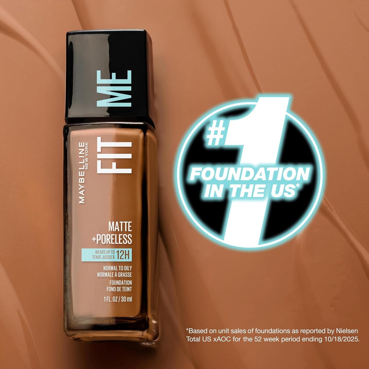 Maybelline Fit Me Matte + Poreless Liquid Oil-Free Foundation Makeup, Toffee, 1 Count (Packaging May Vary)