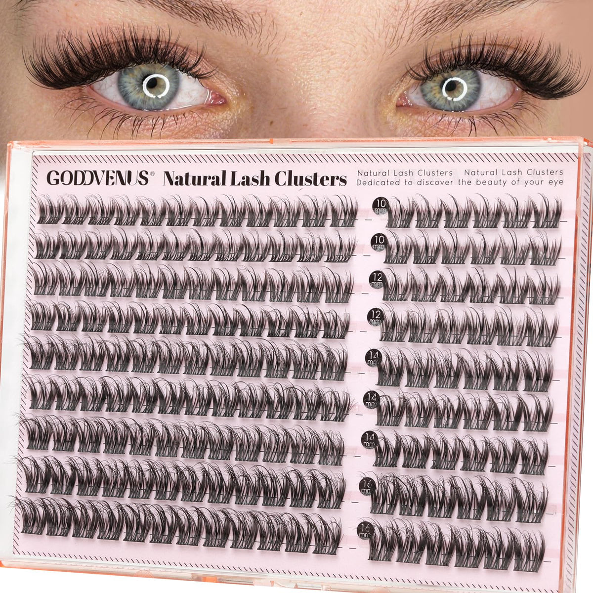 Goddvenus Lash Clusters Kit Wispy Eyelash Clusters Lashes Natural DIY Lash Extension Kit 10-16mm Cluster Eyelash Extensions Kit 300pcs C Curl Individual Lashes Cluster Eyelash (With Tweezers)