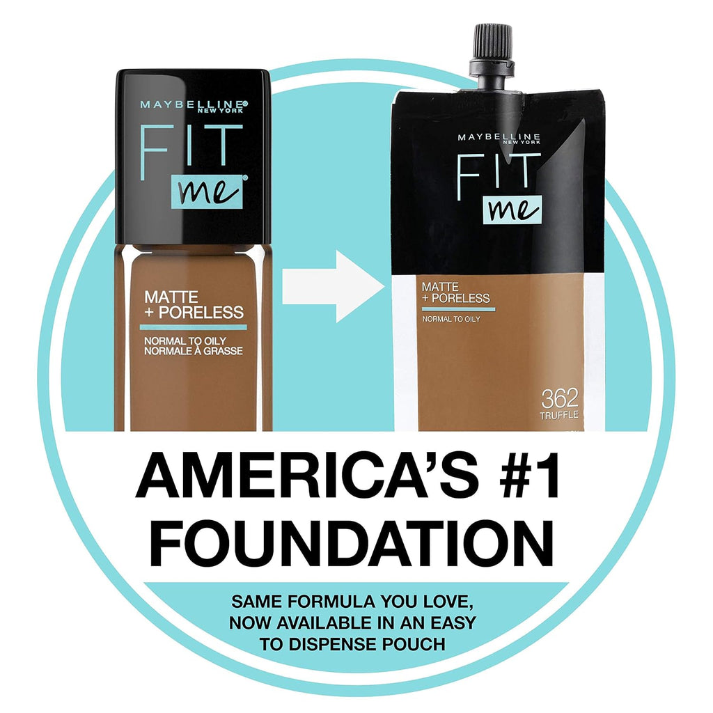 Maybelline Fit Me Matte + Poreless Liquid Oil-Free Foundation Makeup, Toffee, 1 Count (Packaging May Vary)