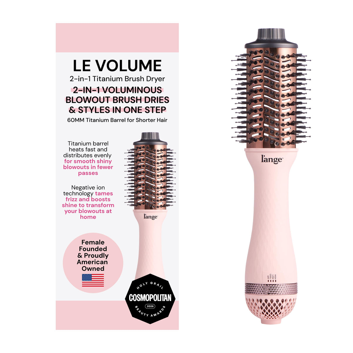 L'ANGE HAIR Le Volume 2-in-1 Titanium Blow Dryer Brush | Frizz Control Blowout Hair Dryer Brush for Drying and Styling | Volumizing Hot Air Styler for All Hairstyles | Oval Barrel | Black - 75mm