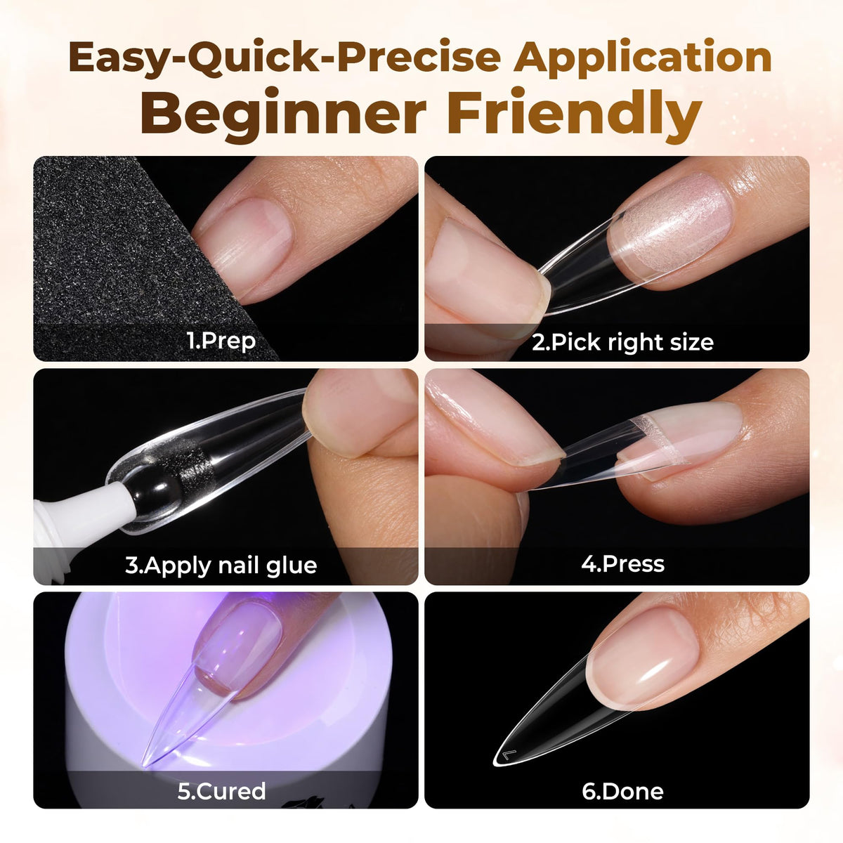 UNA GELLA Almond Gel Nail Tips 504PCS Pre-Etched Clear Fake Nails Tips
