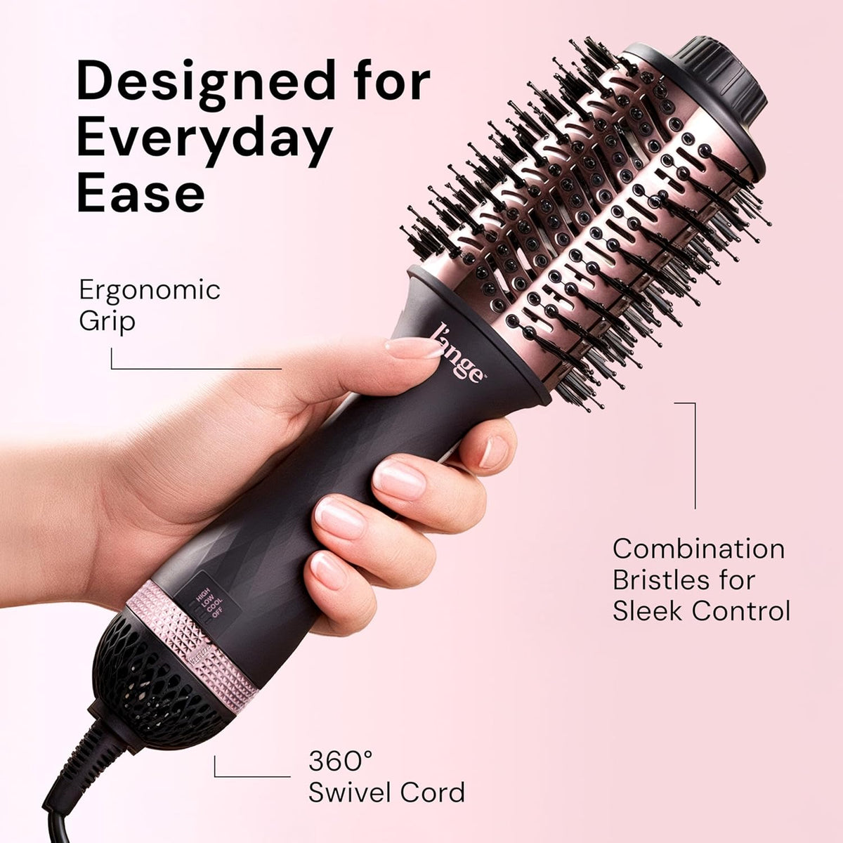 L'ANGE HAIR Le Volume 2-in-1 Titanium Blow Dryer Brush | Frizz Control Blowout Hair Dryer Brush for Drying and Styling | Volumizing Hot Air Styler for All Hairstyles | Oval Barrel | Black - 75mm