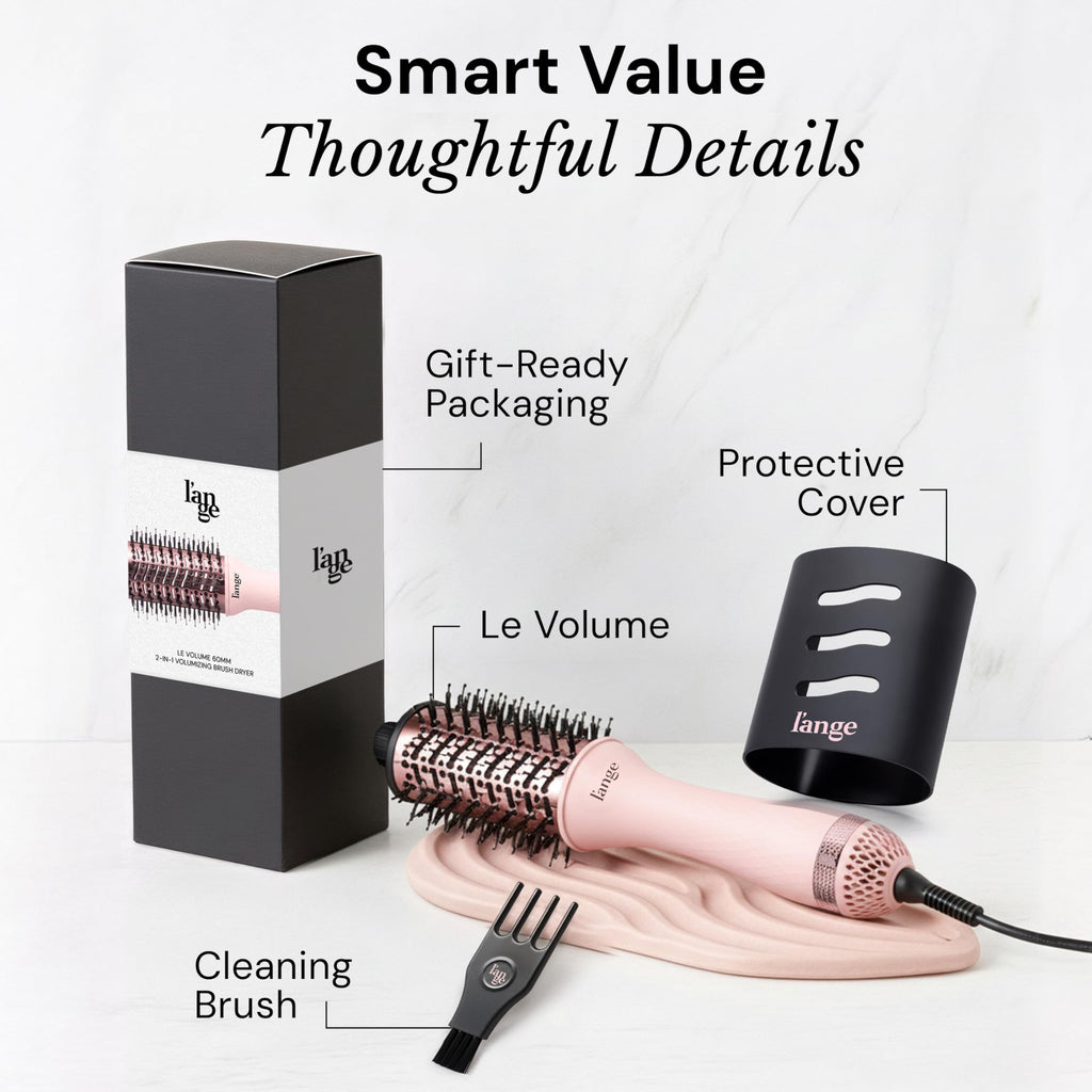 L'ANGE HAIR Le Volume 2-in-1 Titanium Blow Dryer Brush | Frizz Control Blowout Hair Dryer Brush for Drying and Styling | Volumizing Hot Air Styler for All Hairstyles | Oval Barrel | Black - 75mm