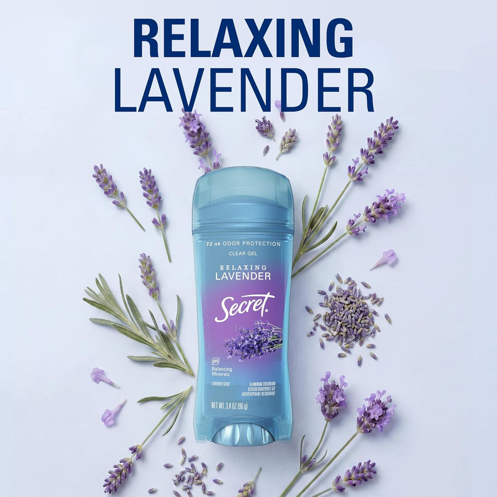 Secret Fresh Antiperspirant Deodorant for Women, 72hr Breathable Sweat & Odor Protection, Instant Freshness & Gentle, PH Balancing Minerals, Clear Gel, Relaxing Lavender Scent, 2.6 oz