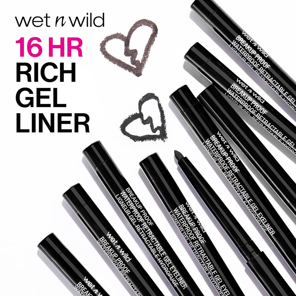wet n wild Mega Last Breakup Proof Waterproof Retractable Gel Eyeliner - Ultra Pigmented 16-Hour Long Wear, Smudge Proof Satin Finish Formula, Cruelty-Free & Vegan - Charcoal