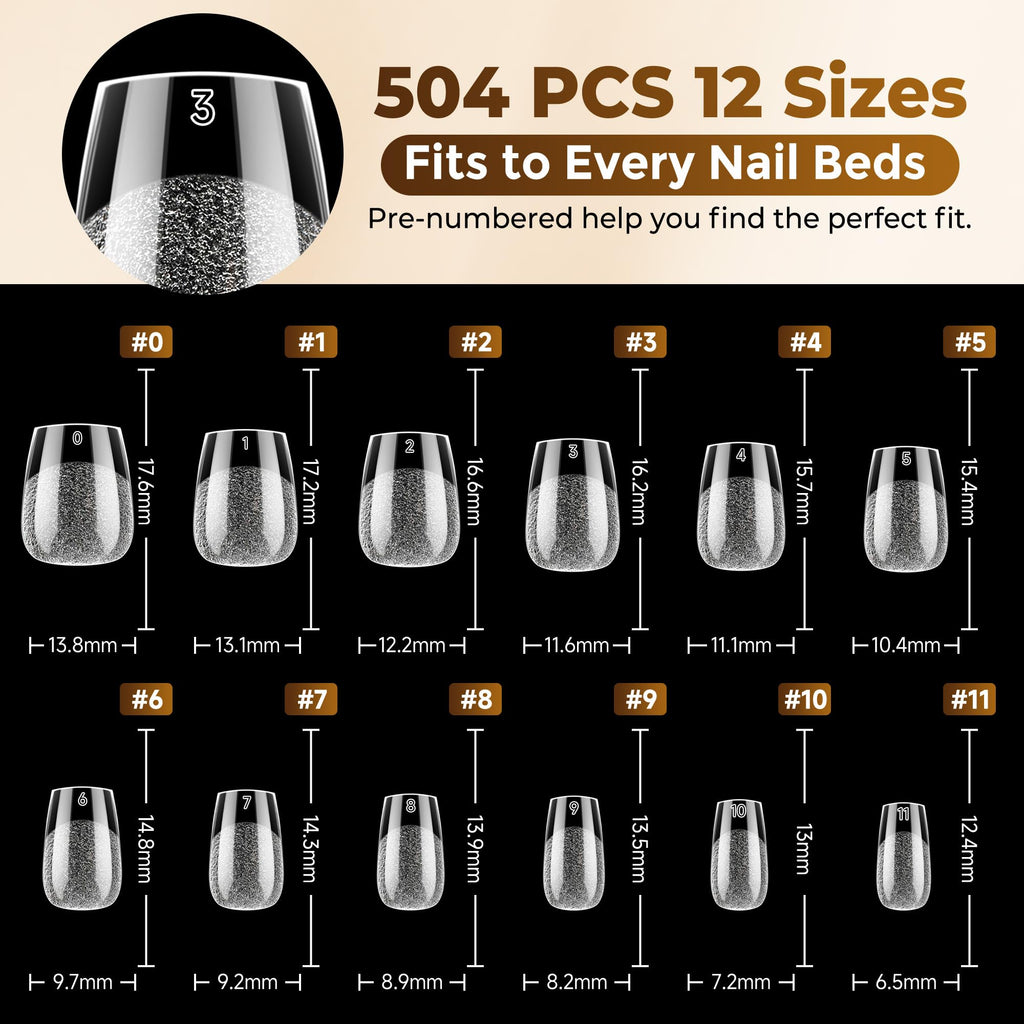 UNA GELLA Almond Gel Nail Tips 504PCS Pre-Etched Clear Fake Nails Tips