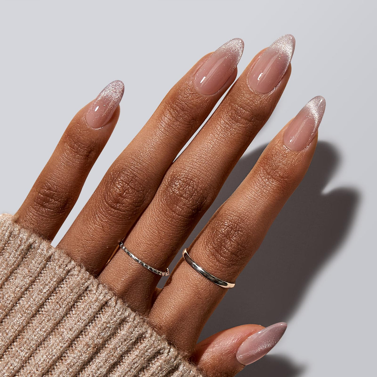 BTArtbox Press On Nails, Short Almond Pink Fake Nails, 32Pcs Full Kit