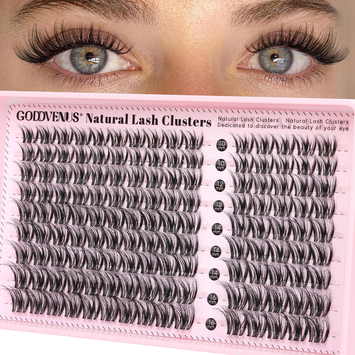 Goddvenus Lash Clusters Kit Wispy Eyelash Clusters Lashes Natural DIY Lash Extension Kit 10-16mm Cluster Eyelash Extensions Kit 300pcs C Curl Individual Lashes Cluster Eyelash (With Tweezers)
