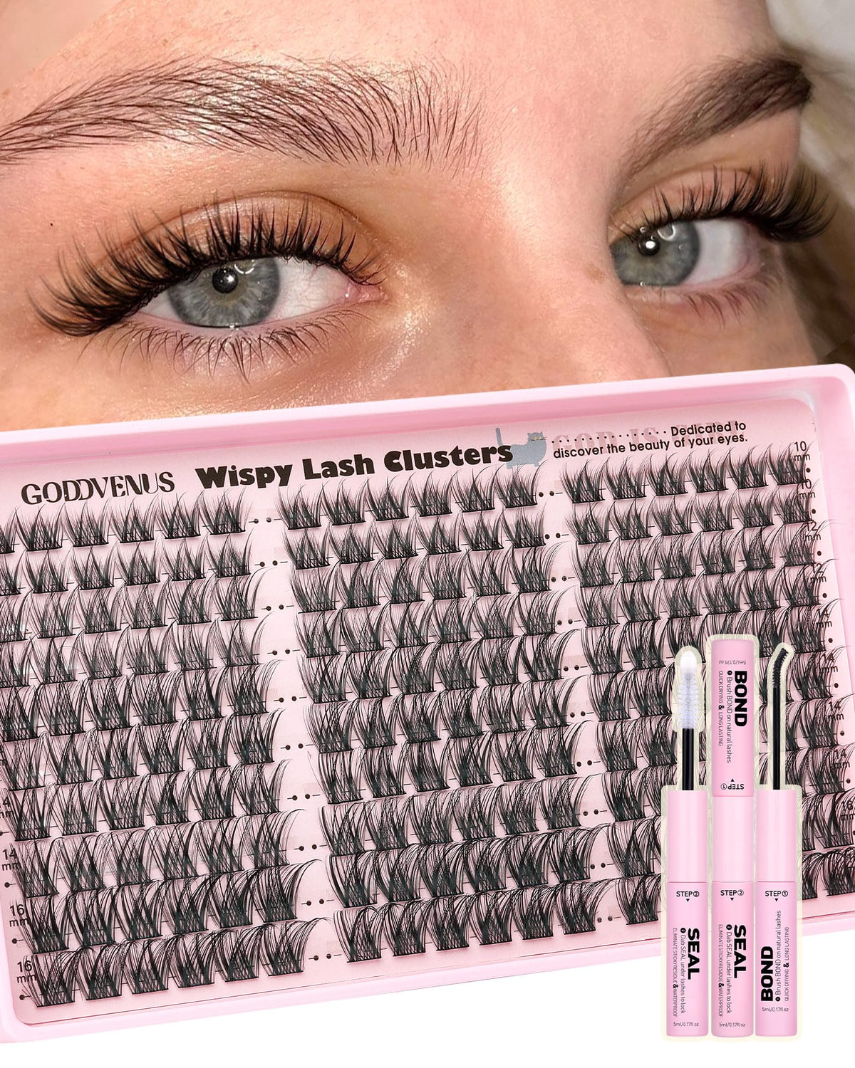 Goddvenus Lash Clusters Kit Wispy Eyelash Clusters Lashes Natural DIY Lash Extension Kit 10-16mm Cluster Eyelash Extensions Kit 300pcs C Curl Individual Lashes Cluster Eyelash (With Tweezers)