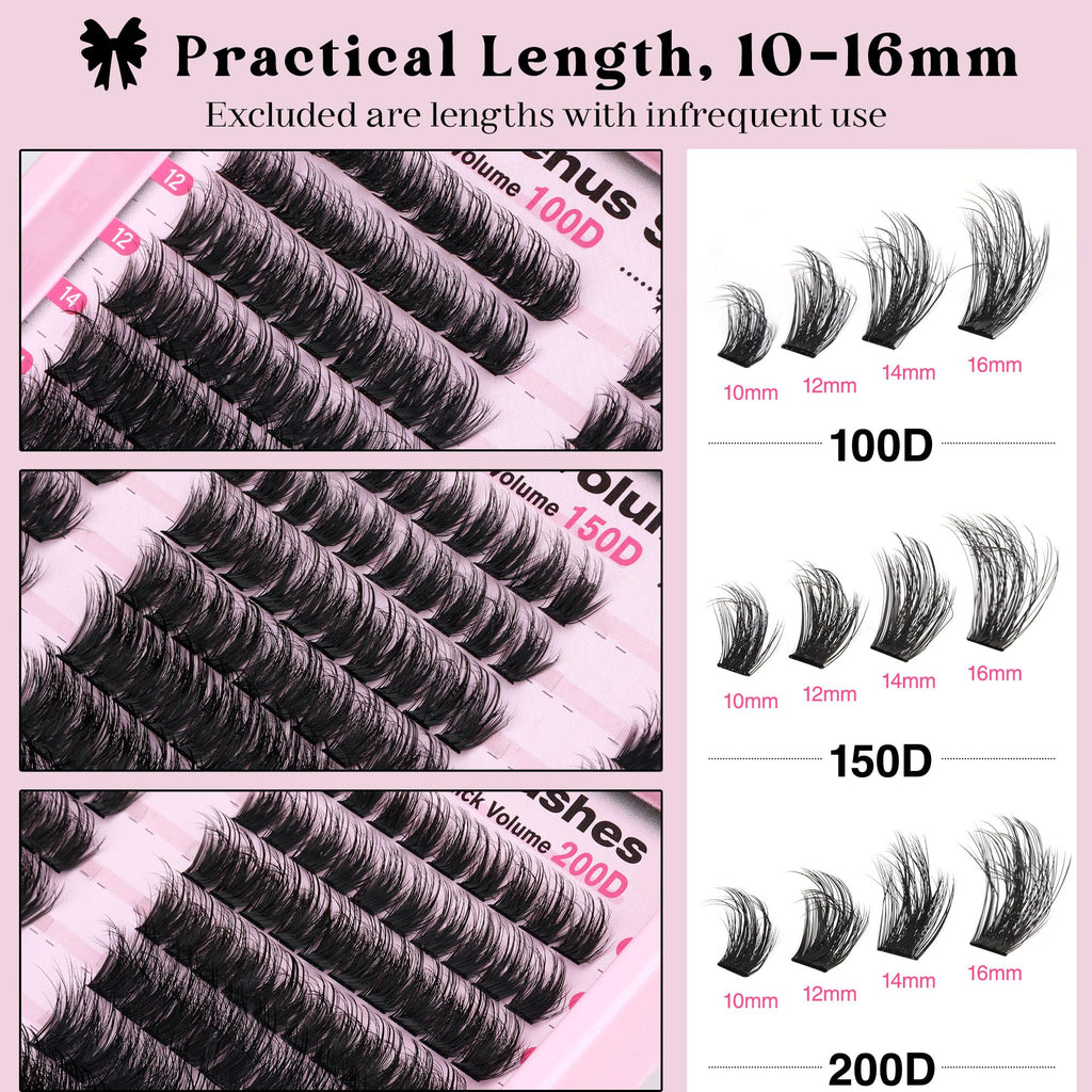 Goddvenus Lash Clusters Kit Wispy Eyelash Clusters Lashes Natural DIY Lash Extension Kit 10-16mm Cluster Eyelash Extensions Kit 300pcs C Curl Individual Lashes Cluster Eyelash (With Tweezers)