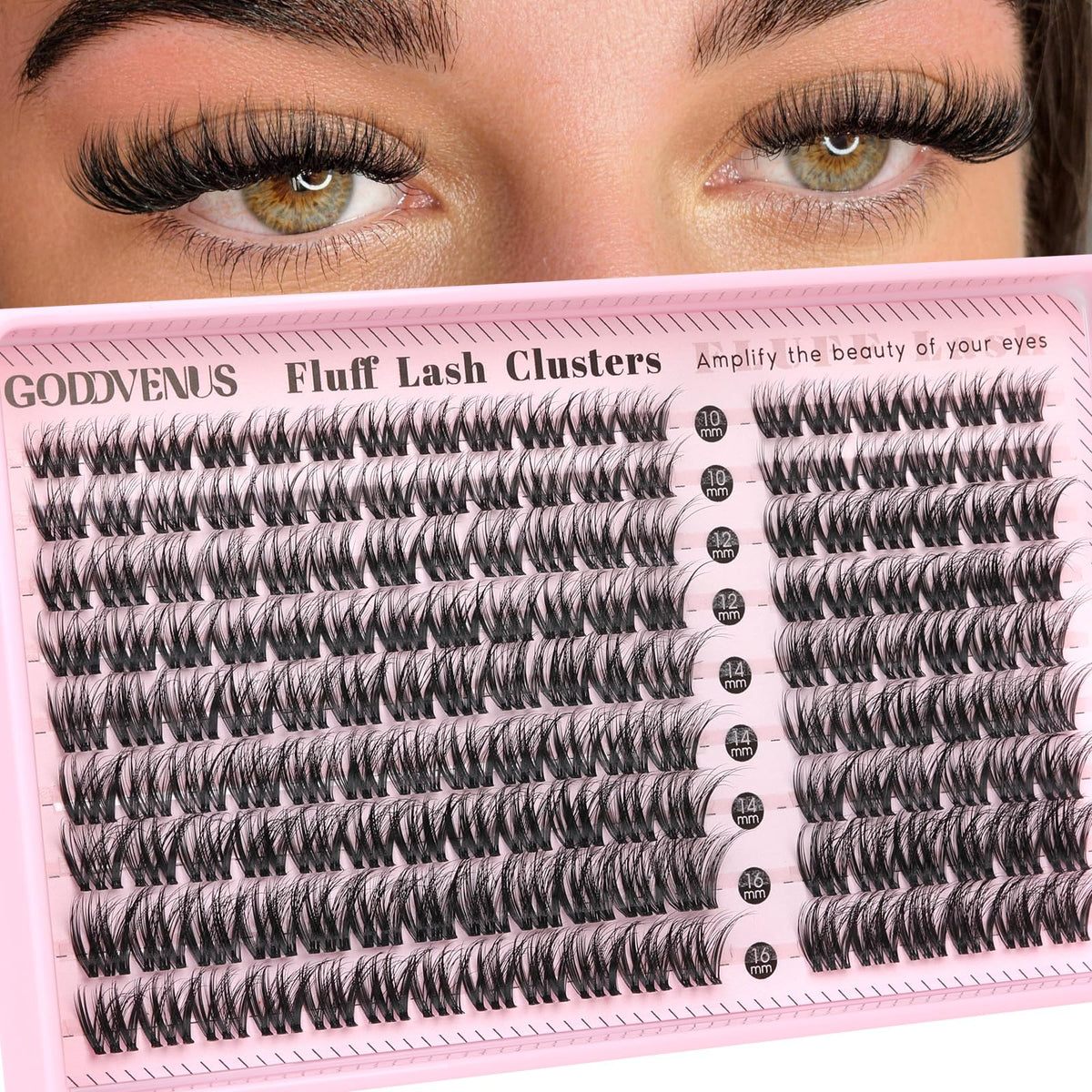 Goddvenus Lash Clusters Kit Wispy Eyelash Clusters Lashes Natural DIY Lash Extension Kit 10-16mm Cluster Eyelash Extensions Kit 300pcs C Curl Individual Lashes Cluster Eyelash (With Tweezers)