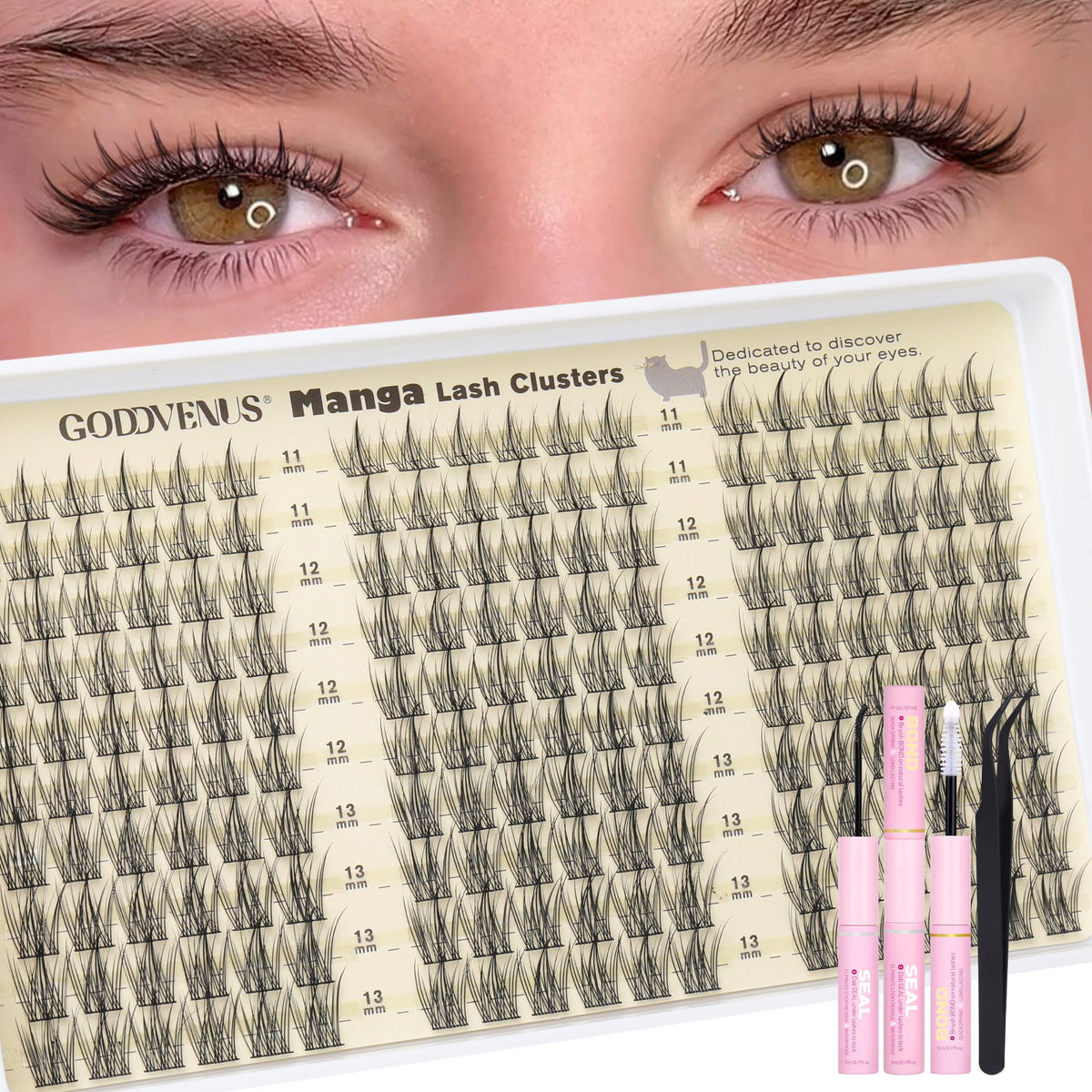 Goddvenus Lash Clusters Kit Wispy Eyelash Clusters Lashes Natural DIY Lash Extension Kit 10-16mm Cluster Eyelash Extensions Kit 300pcs C Curl Individual Lashes Cluster Eyelash (With Tweezers)