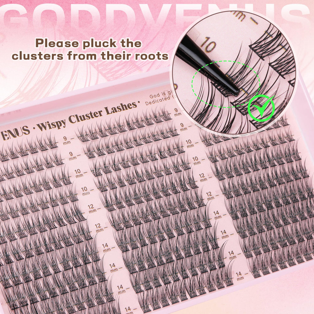 Goddvenus Lash Clusters Kit Wispy Eyelash Clusters Lashes Natural DIY Lash Extension Kit 10-16mm Cluster Eyelash Extensions Kit 300pcs C Curl Individual Lashes Cluster Eyelash (With Tweezers)