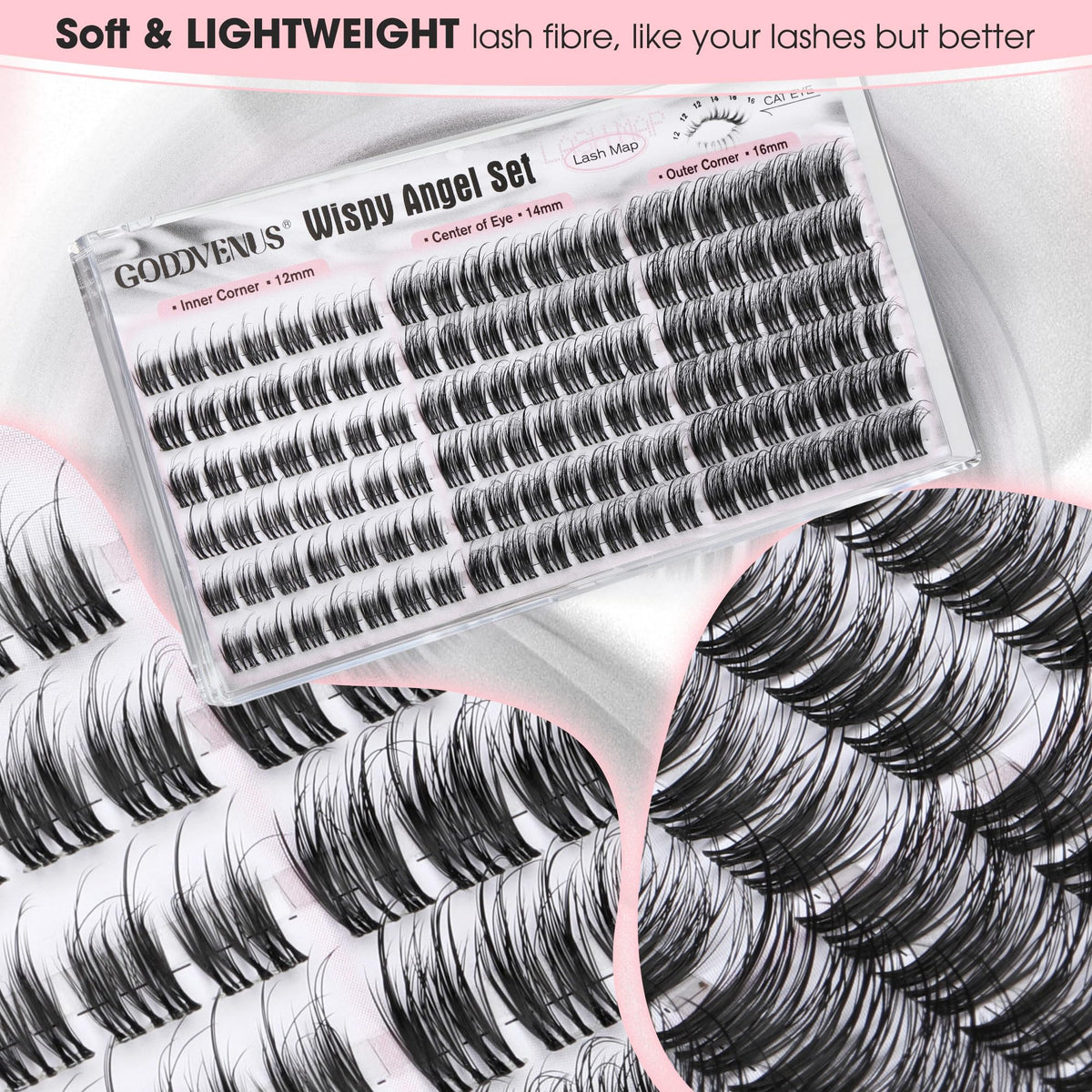 Goddvenus Lash Clusters Kit Wispy Eyelash Clusters Lashes Natural DIY Lash Extension Kit 10-16mm Cluster Eyelash Extensions Kit 300pcs C Curl Individual Lashes Cluster Eyelash (With Tweezers)
