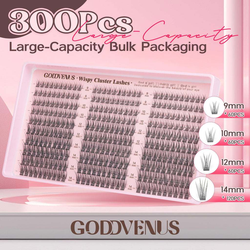 Goddvenus Lash Clusters Kit Wispy Eyelash Clusters Lashes Natural DIY Lash Extension Kit 10-16mm Cluster Eyelash Extensions Kit 300pcs C Curl Individual Lashes Cluster Eyelash (With Tweezers)
