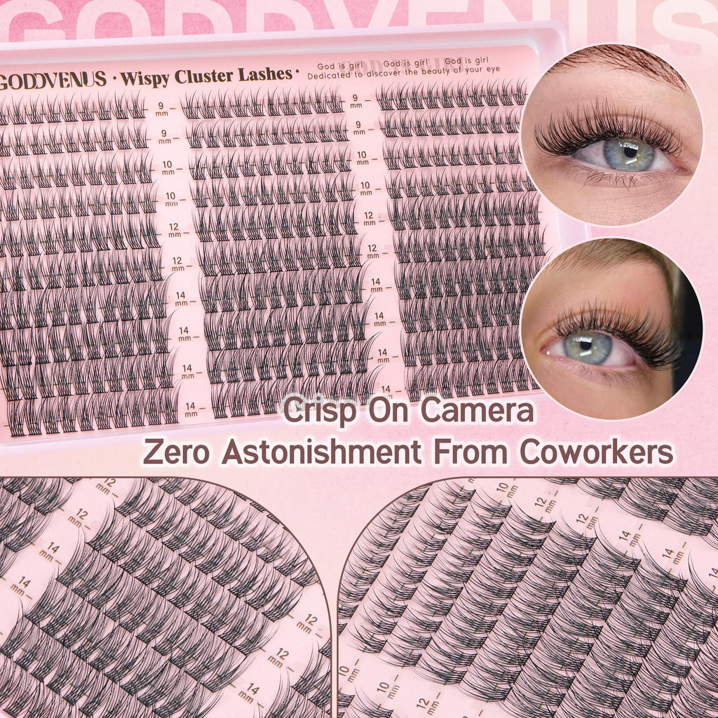 Goddvenus Lash Clusters Kit Wispy Eyelash Clusters Lashes Natural DIY Lash Extension Kit 10-16mm Cluster Eyelash Extensions Kit 300pcs C Curl Individual Lashes Cluster Eyelash (With Tweezers)