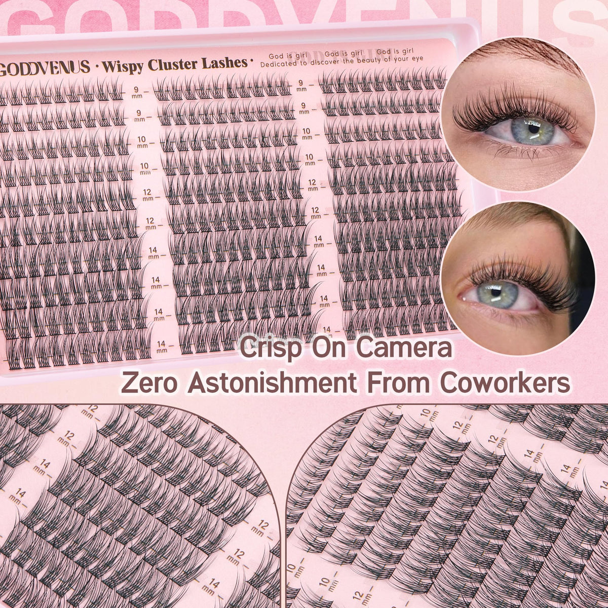 Goddvenus Lash Clusters Kit Wispy Eyelash Clusters Lashes Natural DIY Lash Extension Kit 10-16mm Cluster Eyelash Extensions Kit 300pcs C Curl Individual Lashes Cluster Eyelash (With Tweezers)