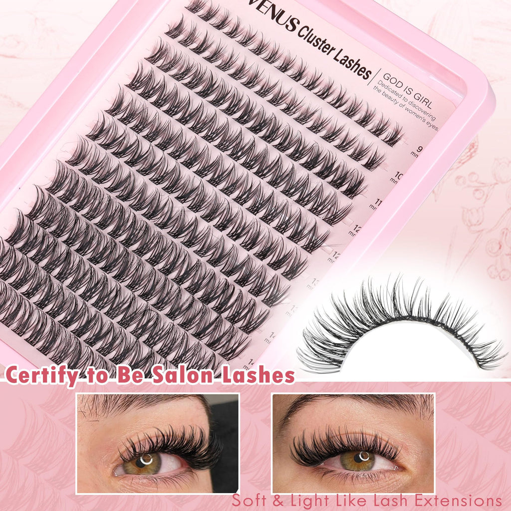 Goddvenus Lash Clusters Kit Wispy Eyelash Clusters Lashes Natural DIY Lash Extension Kit 10-16mm Cluster Eyelash Extensions Kit 300pcs C Curl Individual Lashes Cluster Eyelash (With Tweezers)