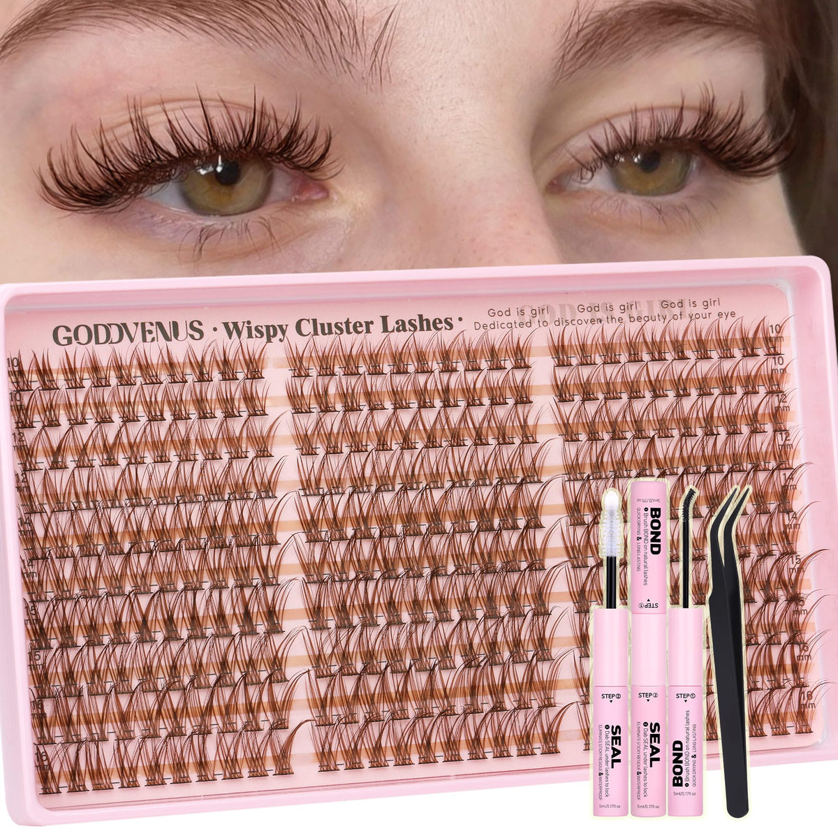 Goddvenus Lash Clusters Kit Wispy Eyelash Clusters Lashes Natural DIY Lash Extension Kit 10-16mm Cluster Eyelash Extensions Kit 300pcs C Curl Individual Lashes Cluster Eyelash (With Tweezers)