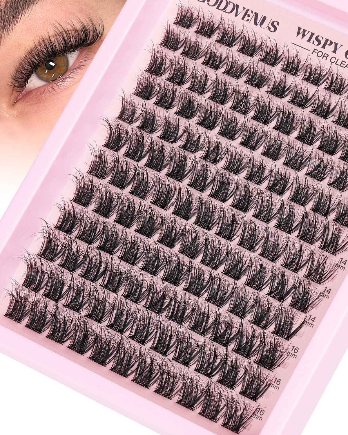 Goddvenus Lash Clusters Kit Wispy Eyelash Clusters Lashes Natural DIY Lash Extension Kit 10-16mm Cluster Eyelash Extensions Kit 300pcs C Curl Individual Lashes Cluster Eyelash (With Tweezers)
